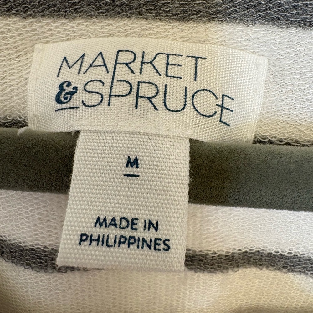 Market & Spruce Gray Stripe Long Sleeve Knit Top Casual Minimalist Tee Medium - Picture 4 of 6